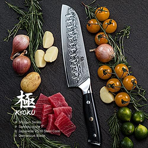 Нож Сантоку серия от KYOKU Shogun + Професионална Кафява Чанта за Хвърляне на Нож на Главния готвач