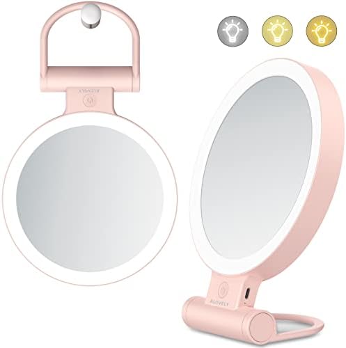 Alovely Увеличително Огледало за Пътуване с led осветление, Огледало за Грим, Тоалетен огледало със Сгъваема стойка,