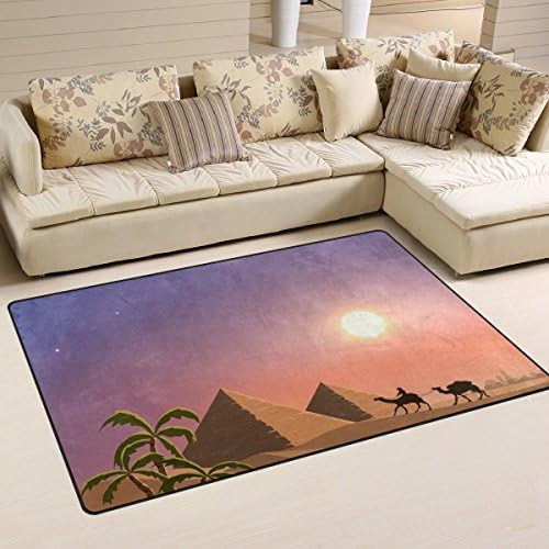 Wellee Египетски Мат 5 'x3', Малък килим за пода в стил Оазис в Пустинята-Каравана, Нескользящий Мат Хол, Трапезария,