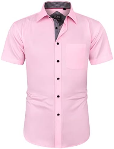 J. Ver Мъжки Ризи рокли с къс ръкав и джоб, Ежедневни Ризи с копчета, Бизнес Риза Без бръчки