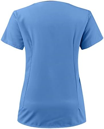 Дамски Блузи с V-Образно деколте и джобове За работниците и служителите, Тениска, Къса Дамска Блуза С Къс ръкав