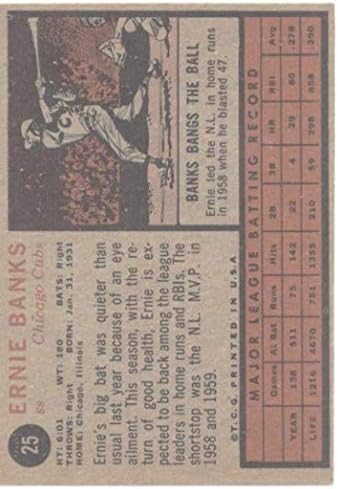 MLB бейзбол 1962 Topps 25 Ърни Банкс БИВШ/ Ню Йорк Къбс
