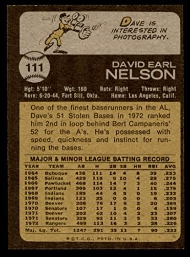 1973 Topps 111 Дейв Нелсън Тексас Рейнджърс (Бейзболна картичка) EX/Mount Рейнджърс