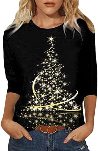 Весела Коледа Ризи за Жени, Сладки, Смешни Ежедневни Тениски с Графичен Принтом Коледен Елен с Дълъг Ръкав, Блуза,