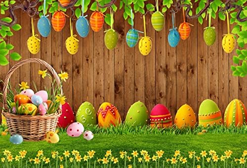 7X5ft Дървени Великденски Фон За Снимки Пъстри Яйца Прерийните Цветя Фон Пролетта Кафяв Селски Дървен Фон на Снимка