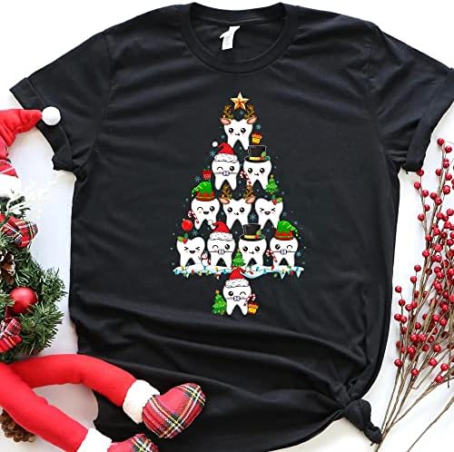 Стоматологичен Риза с Коледна Елха, Риза Зъболекар весела Коледа, Зъби, Дядо Коледа, Коледа, Подарък Тениска За