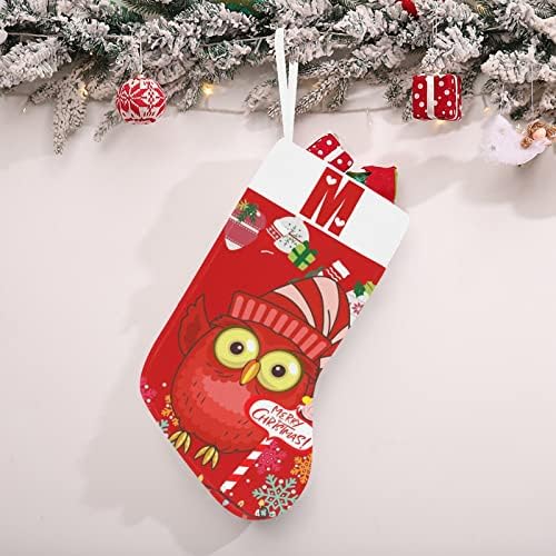 Коледни Чорапи с монограм на Дядо Бухал с Буквата М и Сърце с Размер 18 инча Червено и Бяло
