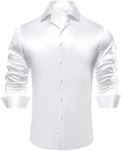 Однотонная Мъжка Риза Hi-Вържете с Дълъг Ръкав Regular Fit От Еластичен Сатен/Жакард за Абитуриентски, Сватбени