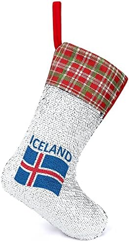 Знаме на Исландия Коледни Чорапи С Пайети, Блестящи Стенни Висящи Украси, Украса за Коледната Елха, Празнични Партита