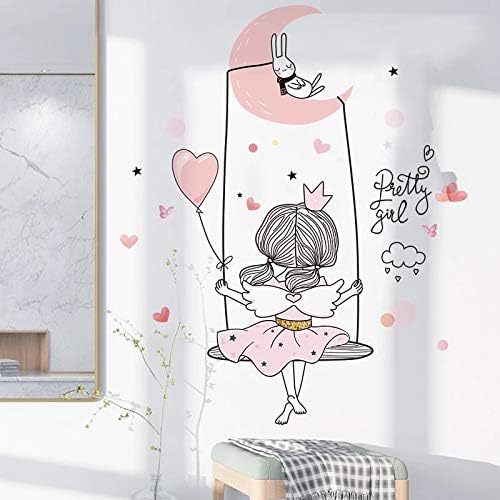 PDGJG Карикатура Момиче Луната Стикери за Стена DIY Балон Стенни Стикери за Стаи Спалня и Детска Декорация на Дома
