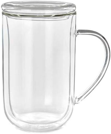 Скандинавска стъклена чаша DAVIDsTEA с двойни стени и дръжка, много голяма чаша, Запазва напитките топли или студени,