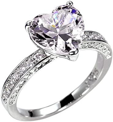 2023 Женски Пръстен с Цирконием и диамантен пръстен във формата на Сърце Любов, Годежен Пръстен, Нежен Пръстен (Сребро,