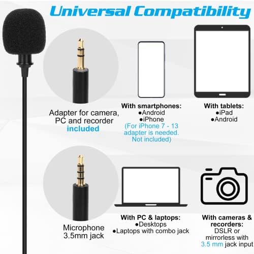 Петличный Гърдите микрофон професионален клас за Xiaomi Mi 10 5G (изисква се адаптер Aux) Съвместимост с мобилен
