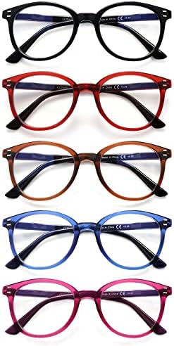 Очила за четене COJWIS, блокиране на синя светлина, 5 опаковки, Извити Пантите, Модни Очила за четене за мъже и