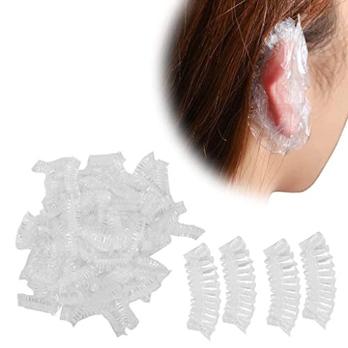 100 Прозрачни Опаковки за Еднократна употреба Ушни Покритие Водоустойчив Ушни Калъфи за Боядисване на Коса, Душ,