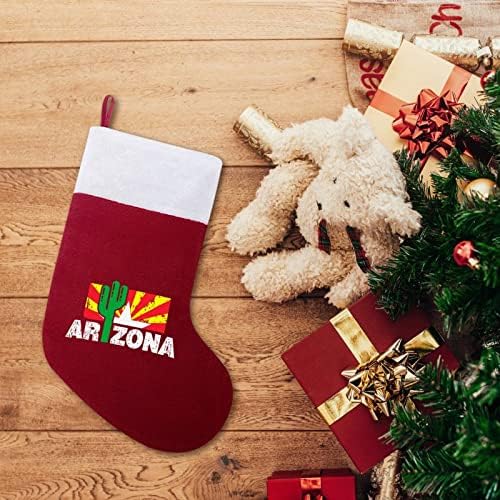 Ретро Коледни Чорапи с Кактусом и Флага на Аризона, Коледна Елха, Висящи Чорапи за Камината, с Къси Плюшени Белезници,