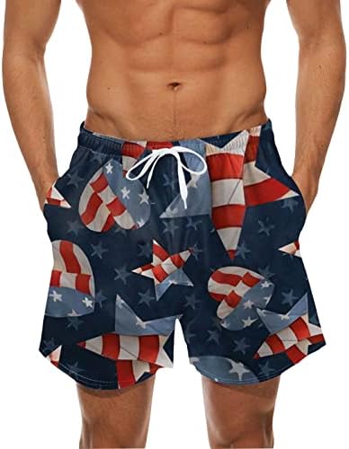 Мъжки плажни къси панталони с джобове, мъжки летни шорти Ден на независимостта, дигитална 3D печат, ежедневни мъжки
