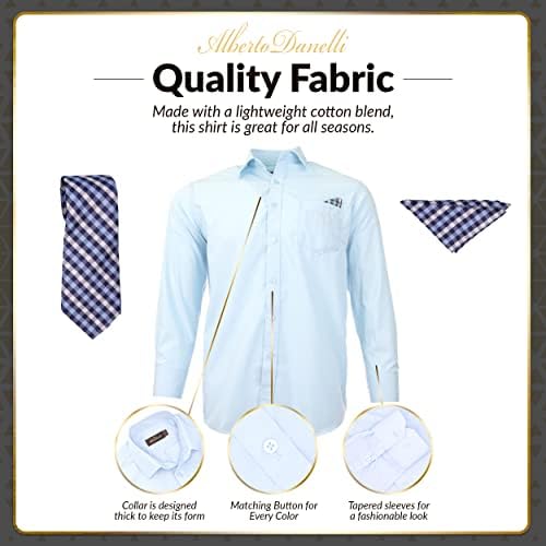 Комплект мъжка риза и Вратовръзка Alberto Danelli, Мъжки Ризи с Дълъг ръкав и копчета, Големи и по-Високи Размери