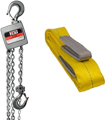 JET AL100-500-20, 5-тонен Алуминиев Ръчен верижен подемник с 20-инчов ски лифта (133520) и полиестер стропой 2 x