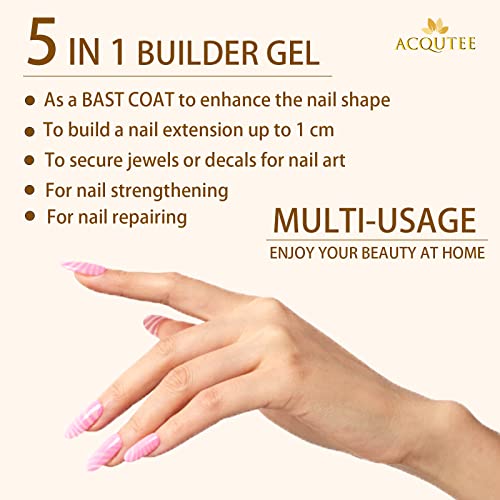ACQUTEE Гел-строител 5 в 1, Прозрачна Гел-строител За нокти във Флакона Професионален Лепило За Нокти, Аксесоари