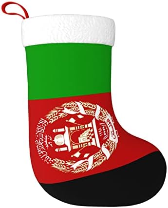 QG ZZX Коледни Чорапи с Бяла Супер Меки Плюшени Белезници, Коледни Чорапи с Афганистанското Флага, Коледни Украси,