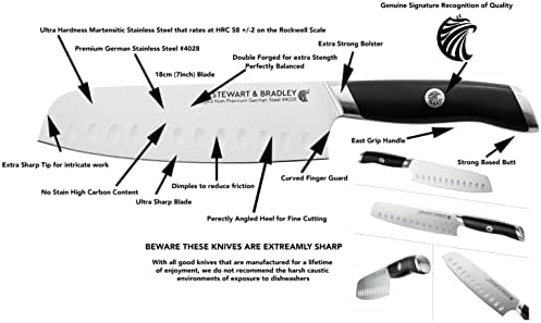 7-инчов нож Сантоку от STEWART & BRADLEY. Ножове Santoku серия MasterPro с пълна заострением, Остри като бръснач,