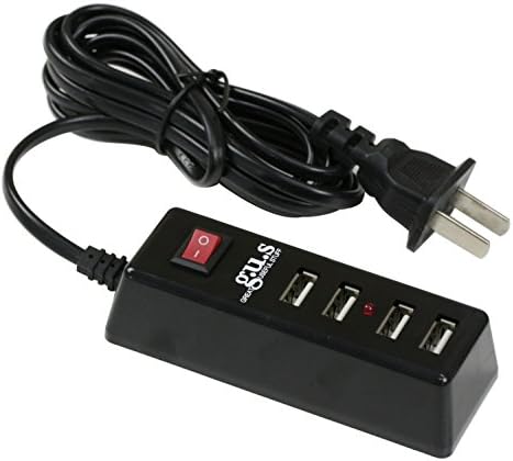 4-Портов USB устройство G. U. S. Essential с удължен кабел на захранването (70 см). Стандартен тип Щепсел A, Черен