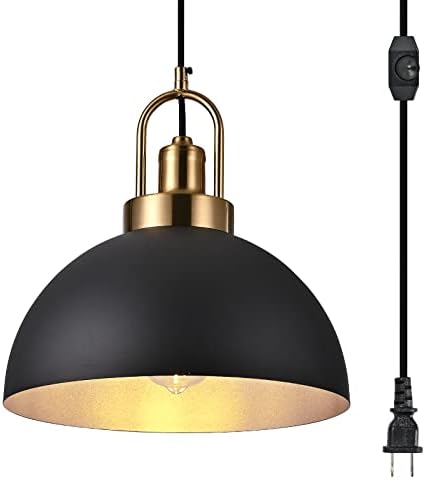 Plug Окачен лампа в стил ретро с димер 11,81 , Селски Черно-Златен Медальон лампа в Фермерска къща с кабел с дължина