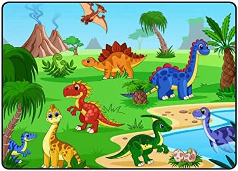 TOPCARPENTER Мат с Динозавром, Пейзаж, Животни и Вулкан, Подложка за Детска Стая, Подложка за Пода, Детски Игри
