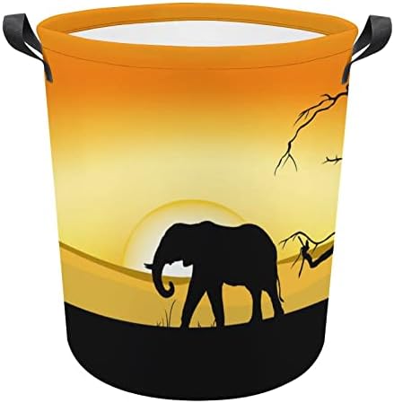 Африкански Слон и кош за бельо на Залез слънце Сгъваема Кошница за дрехи, Чанта За съхранение на бельо с Дръжки