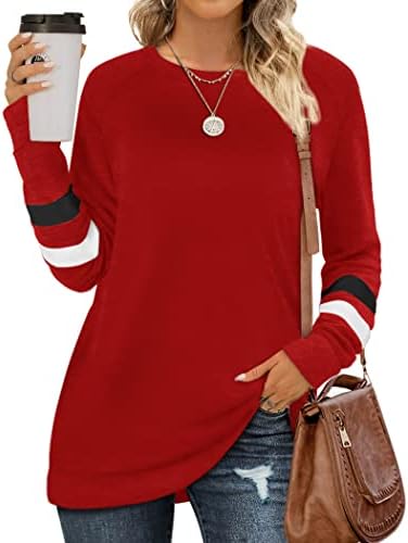 Дамски блузи Geifa с кръгло деколте, Пуловери в цвят Блок, Туника с Дълъг Ръкав, Потници