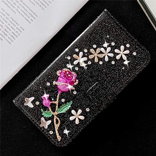Чанта-портфейл XYX за Samsung Galaxy A52 5G, [3D рози цвете] Лъскава чанта-портфейл от изкуствена кожа с панти капак