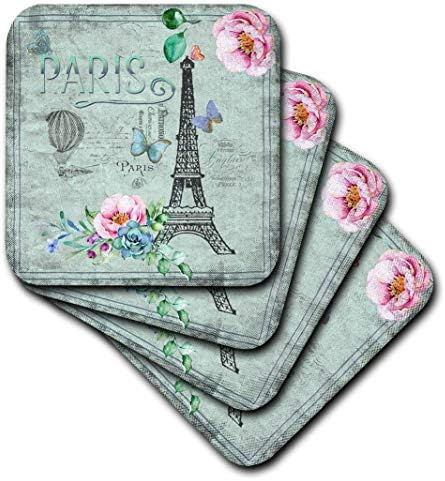 3D Роуз Париж Франция Айфеловата Кула Потертая Цвете Текстова Илюстрация на Реколтата, Поставки За Керамични Плочки,