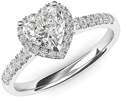 Годежен Пръстен с Имитация на Диамант с форма на Сърце или муассанита Halo от Сребро със Странични Камъни Обещание Bridal Ring