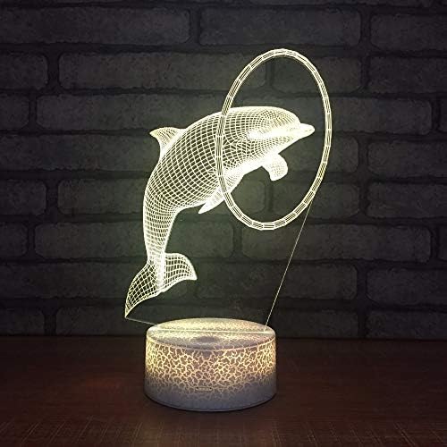 Jinnwell 3D Делфин Риба Нощно Лампа Илюзията за нощна светлина В 7 Цвята което променя Сензорен Прекъсвач Тенис