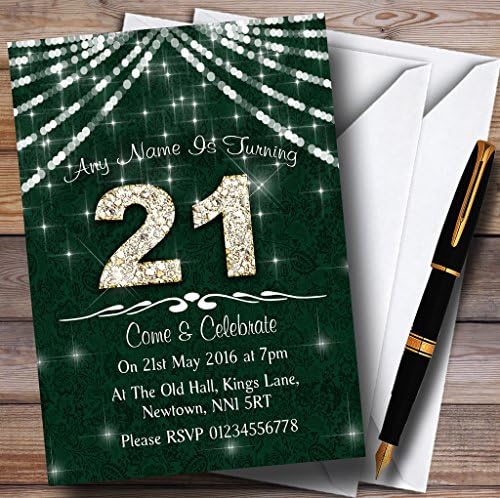 Пощенска картичка Zoo 21 Green & White Bling Sparkle с Персонализираните Покани на Парти по случай рождения Ден
