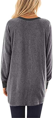 Женски Специален Пуловер с джобове Andongnywell, Пуловер с дълъг ръкав, Hoody, Ежедневни Тениска, Блуза, Риза (Сив,