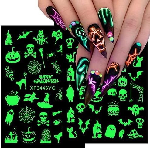 Стикери за нокти на Хелоуин, Светещи в Тъмното Стикери За нокти 3D Самозалепващи Светещи Стикери за Дизайн на Ноктите
