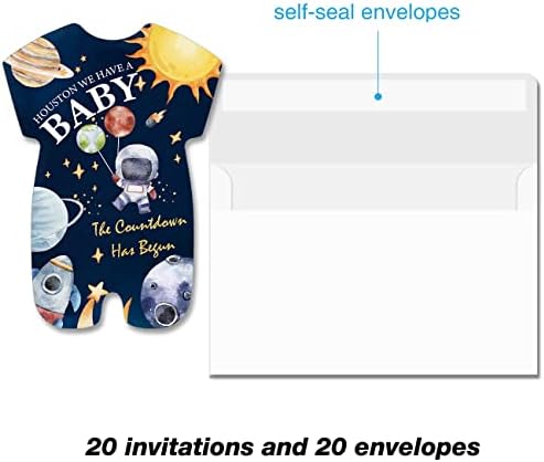 Покана за Детски душ в космоса с Конвертами Комплект от 20 Покани на тематична парти във формата на ракета астронавти