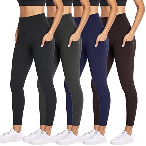 NexiEpoch 4 Опаковки Леггинсов за жени с джобове - Контрол на корема с висока талия за тренировки, Панталони за