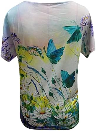 Женска Тениска Лято Есен Памук с Къс Ръкав V Образно Деколте Пеперуда Живопис Цветен Графичен Блуза, Тениска за