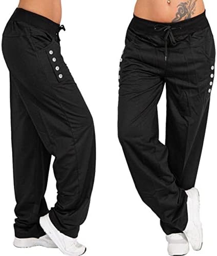 Панталони за йога с джоб Бамбук, Меки Екологично Чисти дамски панталони-карго джобове копчета, Панталони за почивка,