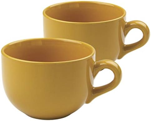 AIKVSXER Много Голяма Кафеена чаша за кафе лате на 24 унции или Купа за супа с дръжка - Златисто-жълто (Комплект