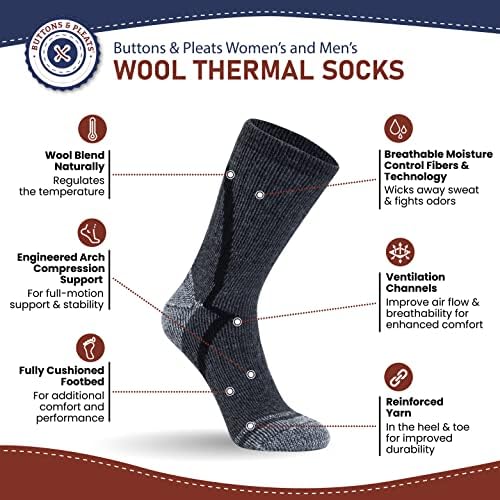 Вълнени чорапи с копчета и Гънки за Мъже и Жени от 80% Мериносова, Топли и Уютни Зимни Чорапи за Обувки