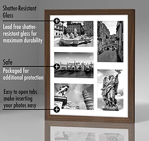 Рамка за снимки-колажи Americanflat 11x14 от орехово дърво с пет дисплеи за снимки с размери 4x6 - От небьющегося