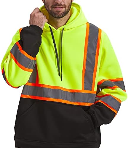 Защитно мъжко яке с качулка Lavori-AK, Блузи Hi Vis, Отразяваща Работен Пуловер ANSI клас 3, с Висока Видимост