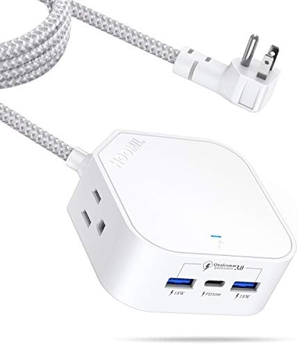 Захранване с USB, C, мрежов филтър за бързо зареждане HOOMIL захранване с 3 USB порта, 2 розетки, равна вилица и